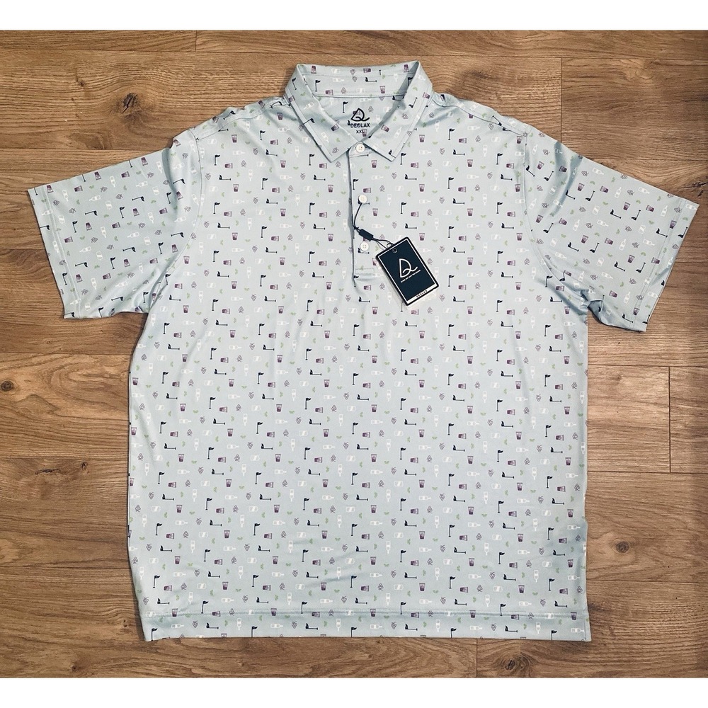 NEW Deolax Golf Polo Blue Cocktail All Over Print‎ XXL NWT - Picture 3 of 7